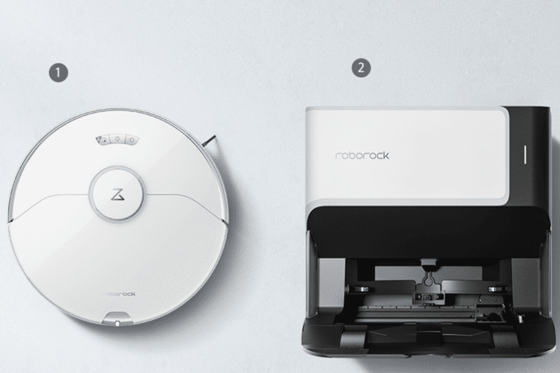 Roborock G10 sowie die Reinigungsstation sind nebeneinander abgebildet.